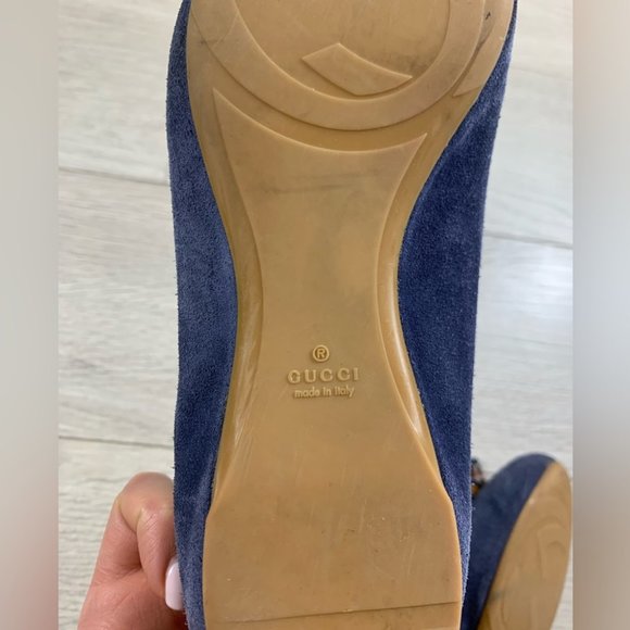 Gucci Blue Suede Bamboo Accent Flats - Picture 7 of 12